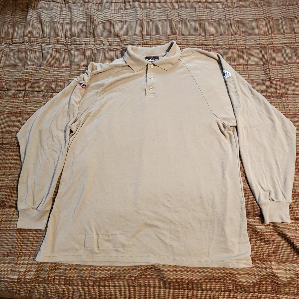 Bulwark FR Flame Resistant Henley Beige Shirt ‎ Mens XL Protective Apparel Work
